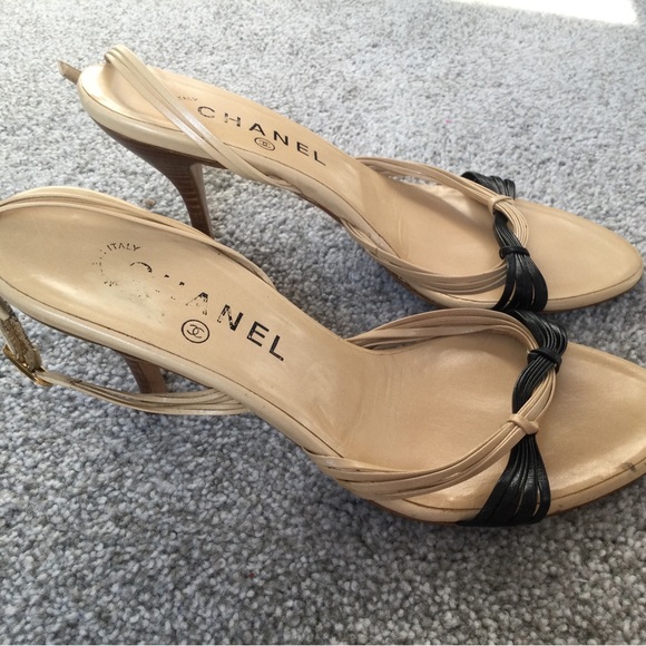 CHANEL Open toe Leather sling back Heels size 37 - Picture 3 of 11